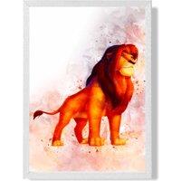 ARTZE Mufasa Watercolour Lion King Framed Print SIZE: A2 with White Frame in Red | Size: A3