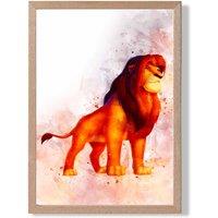 ARTZE Mufasa Watercolour Lion King Framed Print SIZE: A3 with Oak Frame in Red