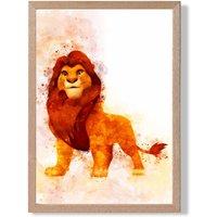 ARTZE Simba Watercolour Lion King Framed Print SIZE: A4 with Oak Frame in Orange