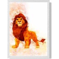 ARTZE Simba Watercolour Lion King Framed Print SIZE: A2 with White Frame in Orange | Size: A3