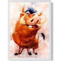 ARTZE Pumba Watercolour Lion King Framed Print SIZE: A3 with White Frame in Brown | Size: A4