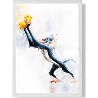 ARTZE Rafiki Watercolour Lion King Framed Print SIZE: A3 with White Frame in Dark Blue | Size: A4