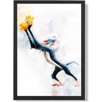 ARTZE Rafiki Watercolour Lion King Framed Print SIZE: A3 with Black Frame in Dark Blue