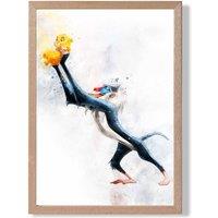 ARTZE Rafiki Watercolour Lion King Framed Print SIZE: A3 with Oak Frame in Dark Blue