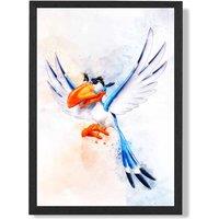 ARTZE Zazu Watercolour Lion King Framed Print SIZE: A4 with Black Frame in Bright Blue | Size: A3