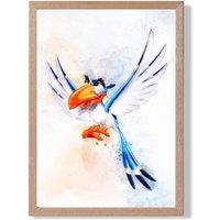 ARTZE Zazu Watercolour Lion King Framed Print SIZE: A2 with Oak Frame in Bright Blue | Size: A3