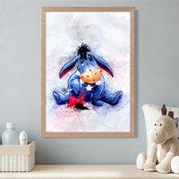 ARTZE Eeyore Watercolour Winnie the Pooh Art Print with Oak Frame SIZE: A2 in Purple | Size: A3