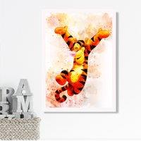 ARTZE Tigger Watercolour Winnie the Pooh Art Print with White Frame SIZE: A2 in Orange | Size: A3
