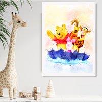 ARTZE Watercolour Winnie the Pooh & Friends Art Print with White Frame SIZE: A4 | Size: A3