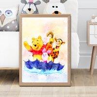 ARTZE Watercolour Winnie the Pooh & Friends Art Print with Oak Frame SIZE: A2 | Size: A3