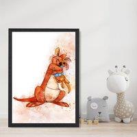 ARTZE Kanga & Roo Watercolour Winnie the Pooh Art Print with Black Frame SIZE: A4 in Purple