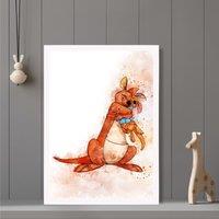 ARTZE Kanga & Roo Watercolour Winnie the Pooh Art Print with White Frame SIZE: A3 in Purple | Size: A4