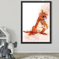 ARTZE Kanga & Roo Watercolour Winnie the Pooh Art Print with Black Frame SIZE: A4 in Orange | Size: A3