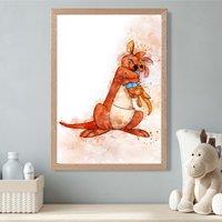 ARTZE Kanga & Roo Watercolour Winnie the Pooh Art Print with Oak Frame SIZE: A4 in Orange | Size: A3