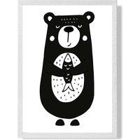 ARTZE Cute Black Bear Scandi Animal Framed Print SIZE: A2 with White Frame | Size: A3