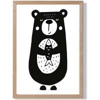 ARTZE Cute Black Bear Scandi Animal Framed Print SIZE: A3 with Oak Frame