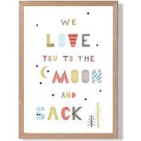ARTZE Cute Love you to the Moon Scandi Quote Framed Print SIZE: A3 with Oak Frame in Pale Blue
