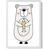 ARTZE Cute Beige Bear Scandi Animal Framed Print SIZE: A3 with White Frame