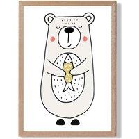 ARTZE Cute Beige Bear Scandi Animal Framed Print SIZE: A3 with Oak Frame