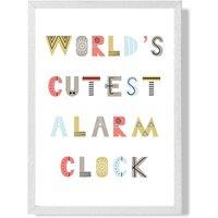 ARTZE Cutest Alarm Clock Scandi Quote Framed Print SIZE: A2 with White Frame in Pale Blue | Size: A4