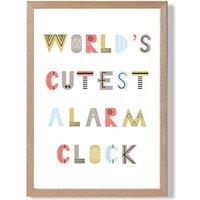 ARTZE Cutest Alarm Clock Scandi Quote Framed Print SIZE: A3 with Oak Frame in Pale Blue | Size: A4