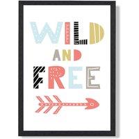 ARTZE Wild & Free Scandi Quote Framed Print SIZE: A2 with Black Frame in Pale Blue | Size: A3