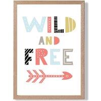 ARTZE Wild & Free Scandi Quote Framed Print SIZE: A4 with Oak Frame in Pale Blue | Size: A3