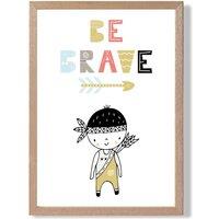 ARTZE Cute Colourful Be Brave Little Boy Scandi Quote Framed Print SIZE: A4 with Oak Frame in Pale Blue | Size: A3