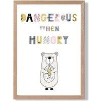 ARTZE Cute Dangerous When Hungry Bear Scandi Quote Framed Print SIZE: A2 with Oak Frame in Pink | Size: A3