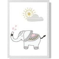 ARTZE CuteElephant Scandi Animal Framed Print SIZE: A4 with White Frame in Pink