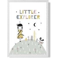 ARTZE Cute Little Explorer Scandi Quote Framed Print SIZE: A2 with White Frame in Pink | Size: A4