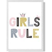 ARTZE Cute Girls Rule Scandi Quote Framed Print SIZE: A2 with White Frame in Pink | Size: A3