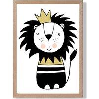 ARTZE Cute Lion Scandi Animal Framed Print SIZE: A2 with Oak Frame in Yellow | Size: A3