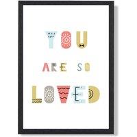 ARTZE Cute You are so loved Blue Scandi Quote Framed Print SIZE: A2 with Black Frame in Pale Blue | Size: A4