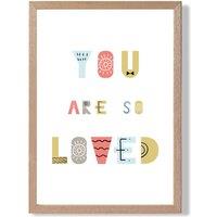 ARTZE Cute You are so loved Blue Scandi Quote Framed Print SIZE: A2 with Oak Frame in Pale Blue | Size: A3