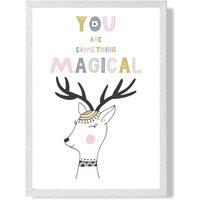ARTZE Cute You are Magical Deer Scandi Quote Framed Print SIZE: A4 with White Frame in Pink | Size: A3