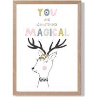 ARTZE Cute You are Magical Deer Scandi Quote Framed Print SIZE: A4 with Oak Frame in Pink | Size: A3