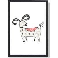 ARTZE Cute Mountain Goat Scandi Animal Framed Print SIZE: A2 with Black Frame in Beige | Size: A4