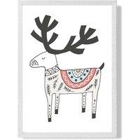 ARTZE Cute Beige Reindeer Scandi Animal Framed Print SIZE: A2 with White Frame | Size: A3