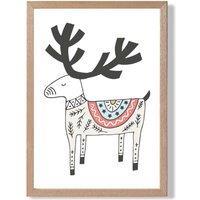 ARTZE Cute Beige Reindeer Scandi Animal Framed Print SIZE: A4 with Oak Frame | Size: A3