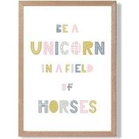 ARTZE Cute Be a Unicorn Pink Scandi Quote Framed Print SIZE: A4 with Oak Frame | Size: A3