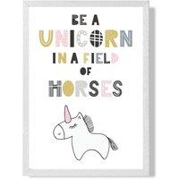 ARTZE Cute Be a Unicorn Scandi Animal Framed Print SIZE: A2 with White Frame in Pink | Size: A4