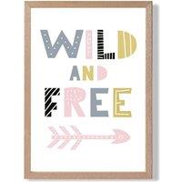 ARTZE Cute Wild & Free Pink Scandi Quote Framed Print SIZE: A3 with Oak Frame | Size: A4