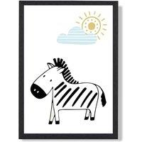 ARTZE Cute Zebra Scandi Animal Framed Print SIZE: A4 with Black Frame in Pale Blue | Size: A3