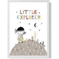 ARTZE Cute Little Boy Explorer Scandi Quote Framed Print SIZE: A3 with White Frame in Pale Blue