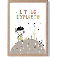 ARTZE Cute Little Boy Explorer Scandi Quote Framed Print SIZE: A2 with Oak Frame in Pale Blue | Size: A3