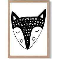 ARTZE Cute Black Fox Scandi Animal Framed Print SIZE: A4 with Oak Frame | Size: A3
