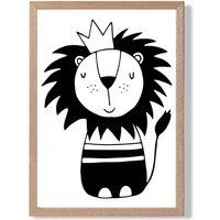 ARTZE Cute Black Lion Scandi Animal Framed Print SIZE: A3 with Oak Frame