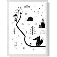 ARTZE Cute Scandi Map Framed Print SIZE: A4 with White Frame in Black | Size: A3