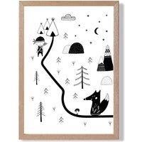 ARTZE Cute Scandi Map Framed Print SIZE: A4 with Oak Frame in Black | Size: A3